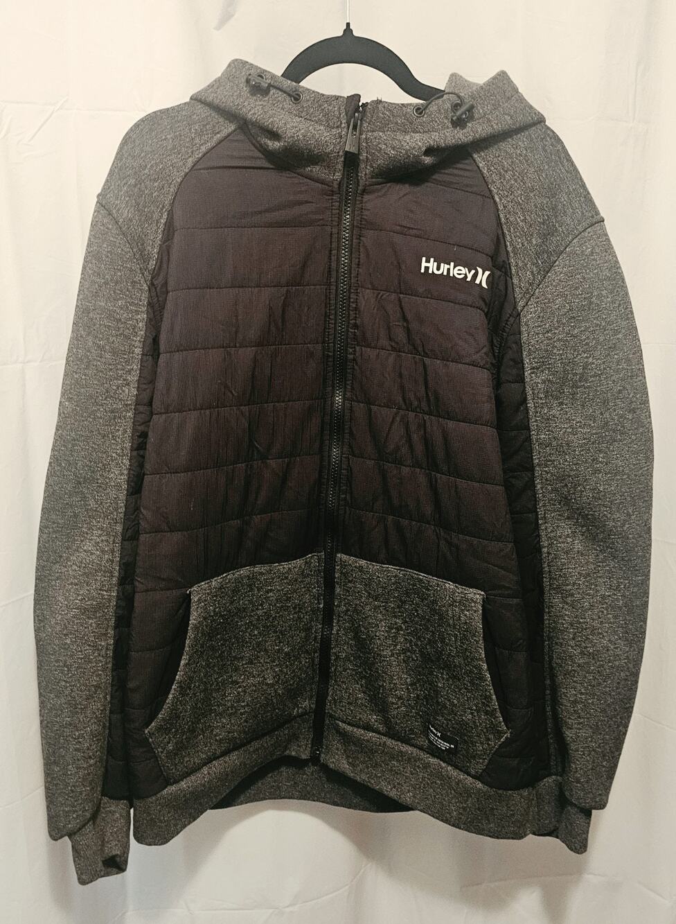 Hurley Men's Monitor Mixed Media Hybrid Full Zip Hooded Jacket Sz XL Black/Gray